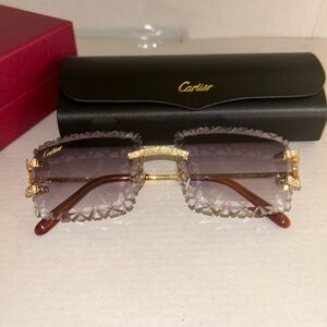 Cartier Gold and Brown Crystal-Trimmed Sunglasses